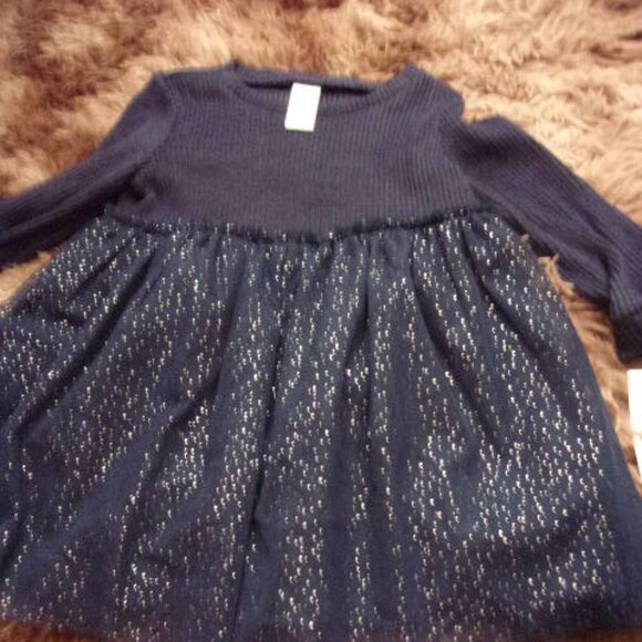 New Carter’s Navy Blue Infant/Toddler Dress with Sparkle Skirt Holiday dress - Picture 1 of 3